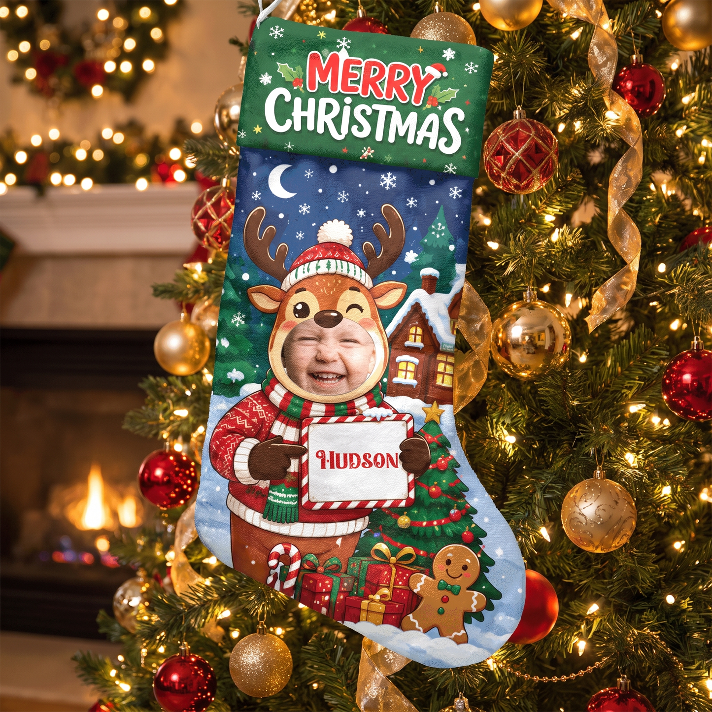 Personalized Merry Christmas Christmas Stocking, Custom Photo & Name Holiday Gift