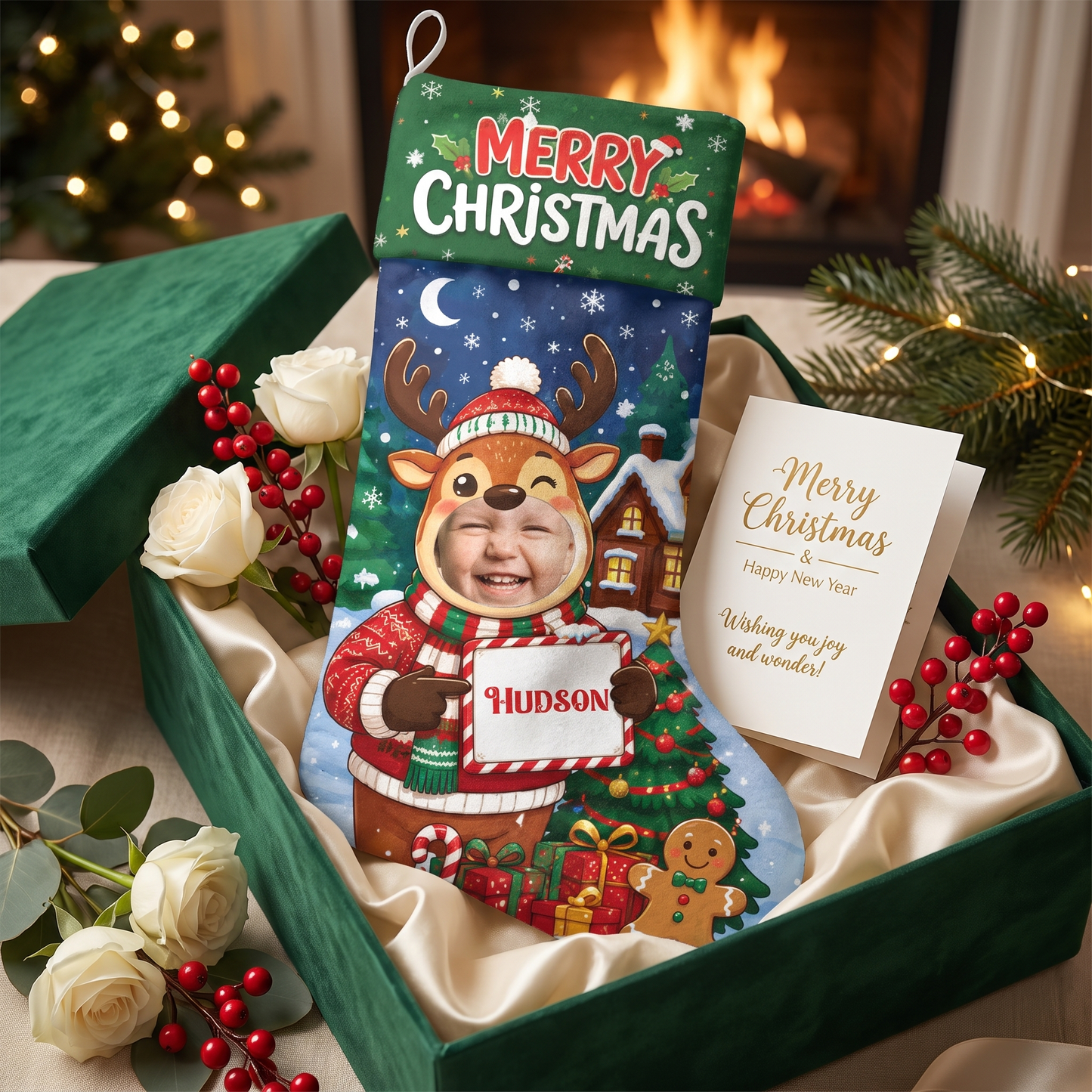 Personalized Merry Christmas Christmas Stocking, Custom Photo & Name Holiday Gift
