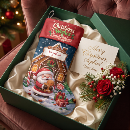 Personalized Christmas Wishes & Candy Kisses Christmas Stocking with Custom Name