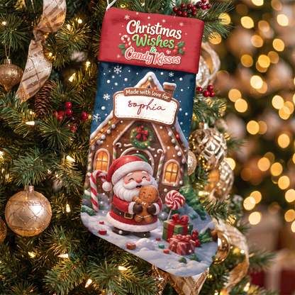Personalized Christmas Wishes & Candy Kisses Christmas Stocking with Custom Name