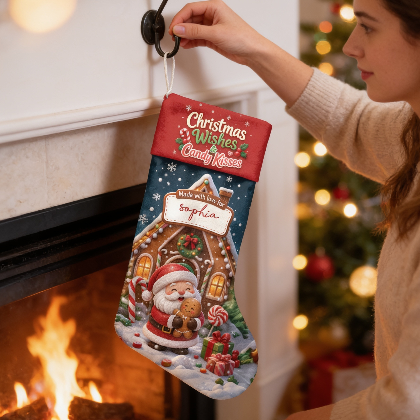 Personalized Christmas Wishes & Candy Kisses Christmas Stocking with Custom Name