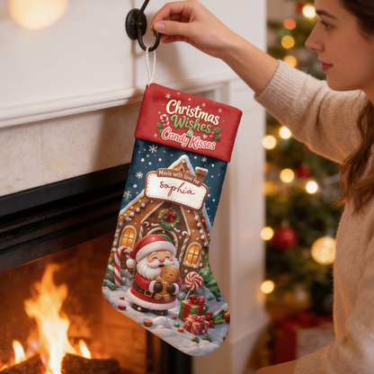 Personalized Christmas Wishes & Candy Kisses Christmas Stocking with Custom Name