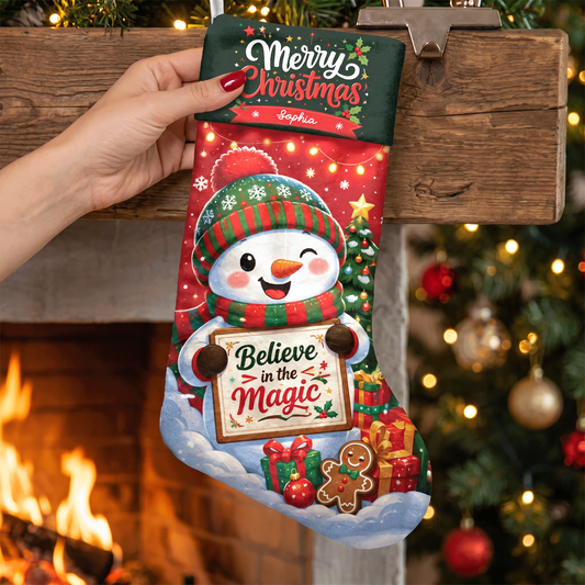 Personalized Believe in the Magic Christmas Stocking, Custom Name Holiday Gift