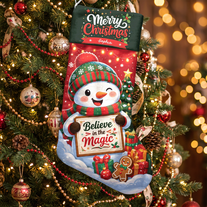 Personalized Believe in the Magic Christmas Stocking, Custom Name Holiday Gift