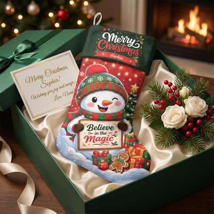 Personalized Believe in the Magic Christmas Stocking, Custom Name Holiday Gift
