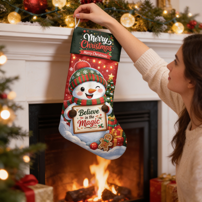 Personalized Believe in the Magic Christmas Stocking, Custom Name Holiday Gift