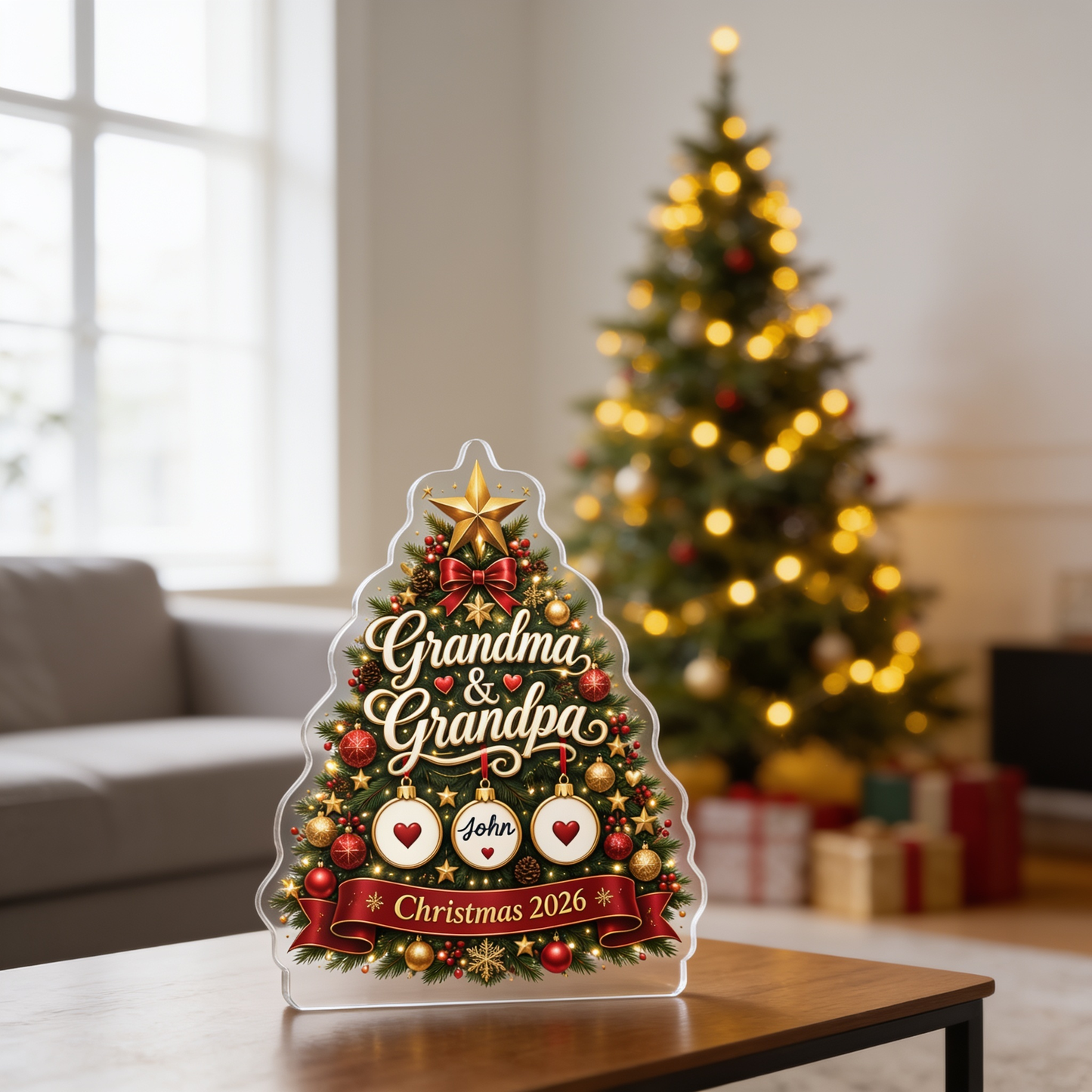 Personalized Christmas Tree for Grandpa & Grandma Acrylic Plaque with Custom Name
