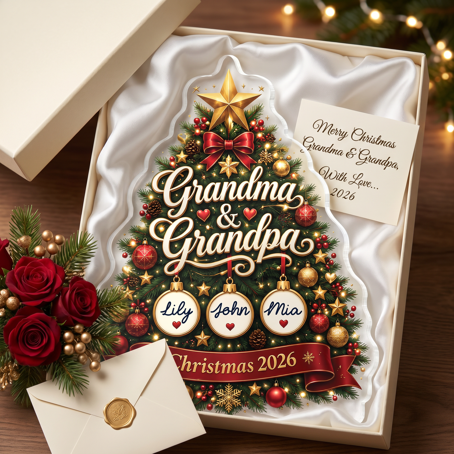 Personalized Christmas Tree for Grandpa & Grandma Acrylic Plaque with Custom Name