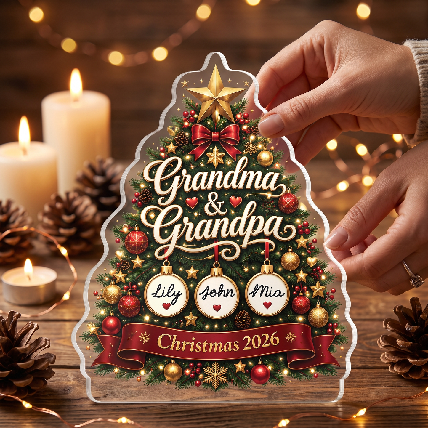 Personalized Christmas Tree for Grandpa & Grandma Acrylic Plaque with Custom Name