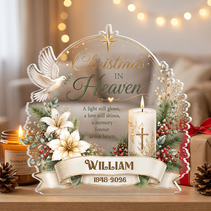 Personalized Christmas in Heaven Acrylic Plaque with Custom Name