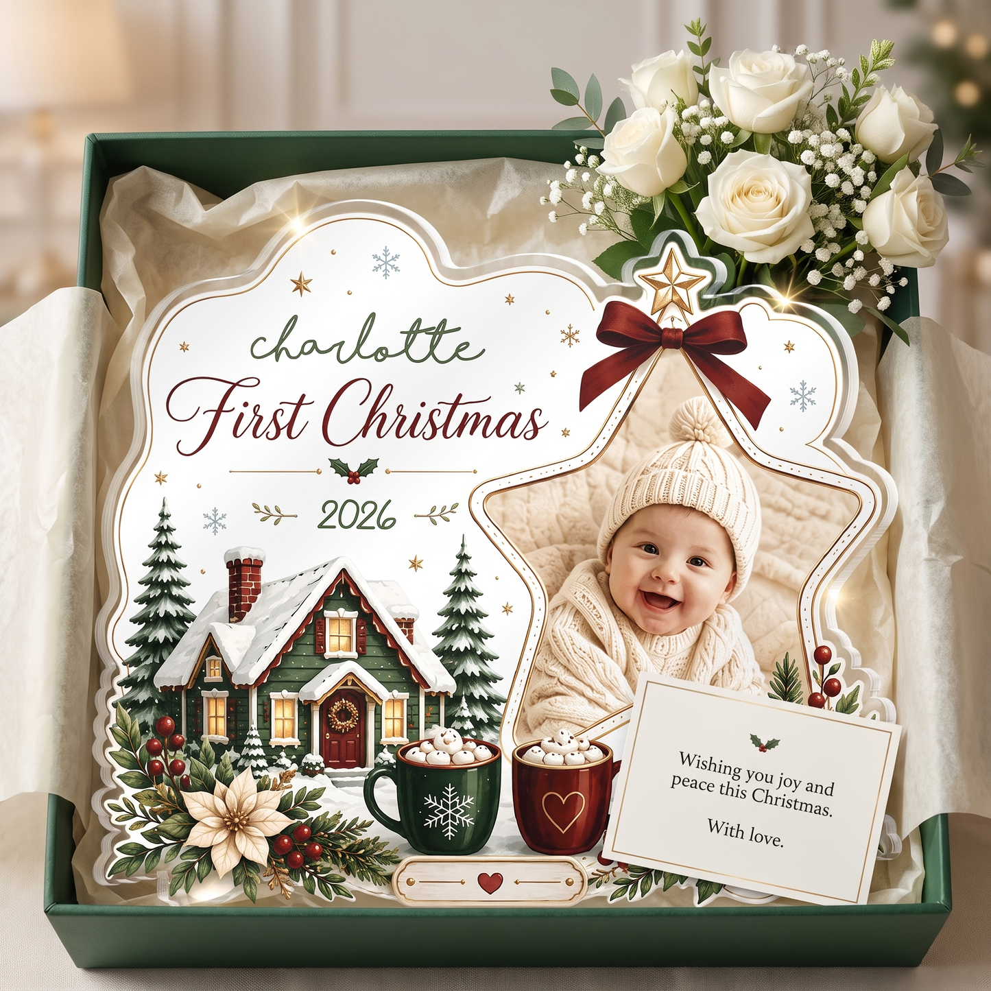 Personalized First Christmas Acrylic Plaque, Custom Name Christmas Keepsake Gift