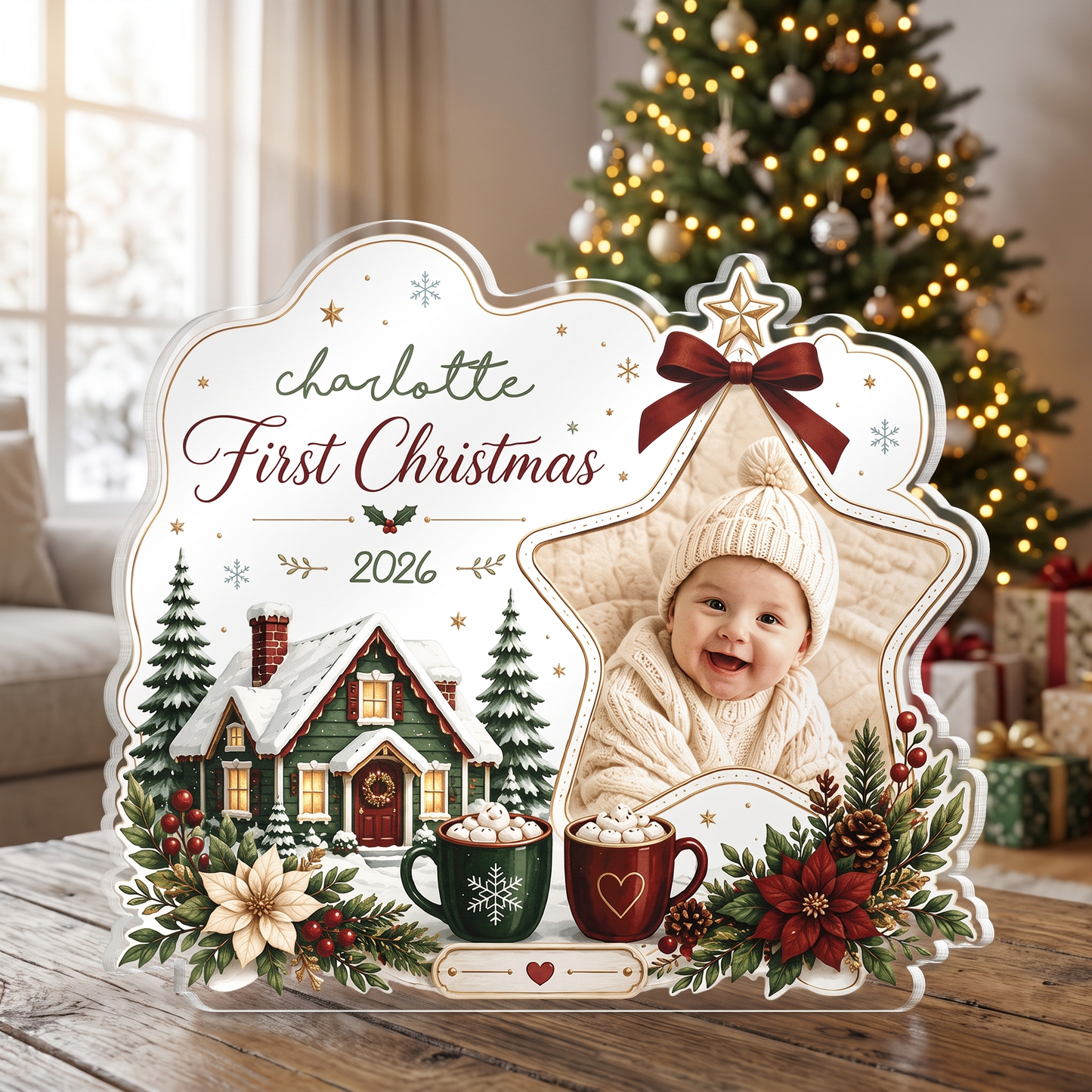 Personalized First Christmas Acrylic Plaque, Custom Name Christmas Keepsake Gift