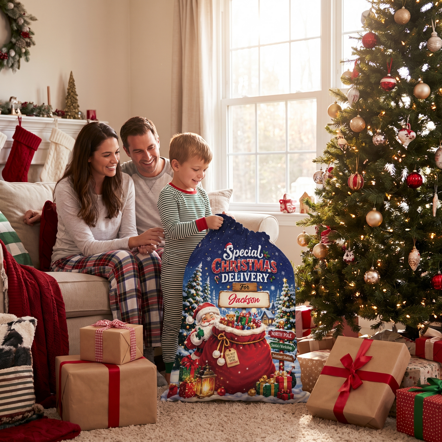 Personalized Special Christmas Delivery Christmas Sack, Custom Name Santa Gift Bag