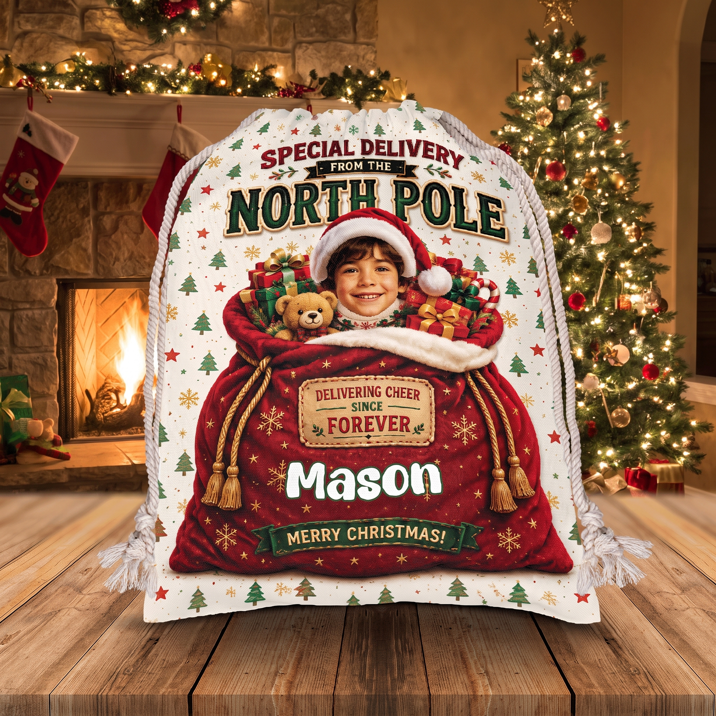 Personalized Special Delivery from the North Pole Christmas Sack, Custom Name Santa Gift Bag
