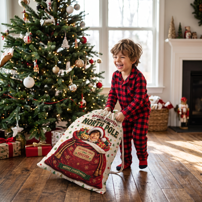 Personalized Special Delivery from the North Pole Christmas Sack, Custom Name Santa Gift Bag
