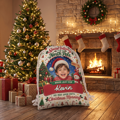 Personalized Special Delivery Do Not Open Until Christmas Morning Christmas Sack with Custom Name