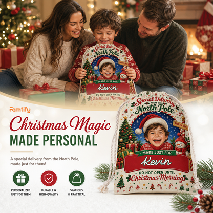 Personalized Special Delivery Do Not Open Until Christmas Morning Christmas Sack with Custom Name