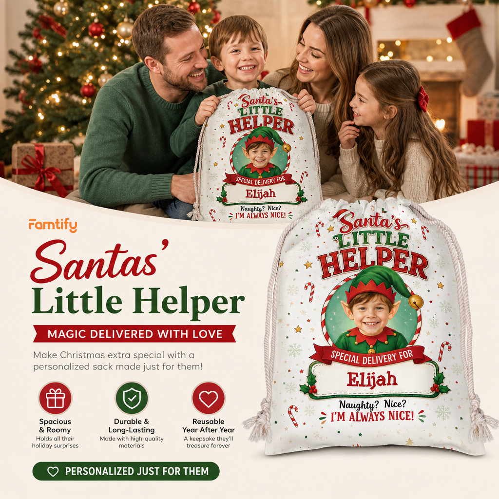 Personalized Santa's Little Helper Christmas Sack, Custom Name Santa Gift Bag