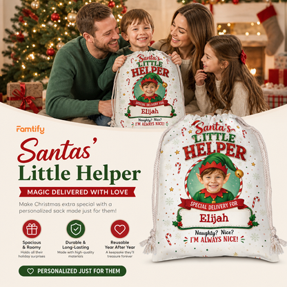 Personalized Santa's Little Helper Christmas Sack, Custom Name Santa Gift Bag