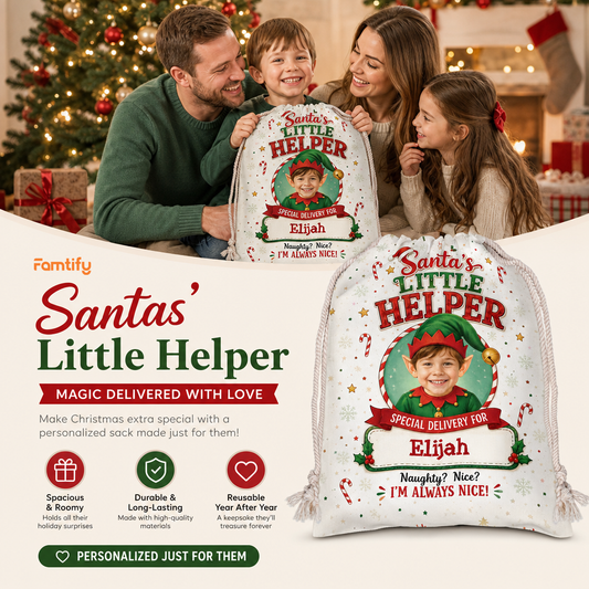 Personalized Santa's Little Helper Christmas Sack, Custom Name Santa Gift Bag