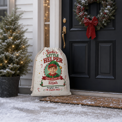 Personalized Santa's Little Helper Christmas Sack, Custom Name Santa Gift Bag