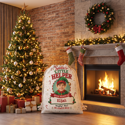 Personalized Santa's Little Helper Christmas Sack, Custom Name Santa Gift Bag