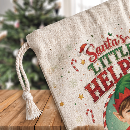 Personalized Santa's Little Helper Christmas Sack, Custom Name Santa Gift Bag