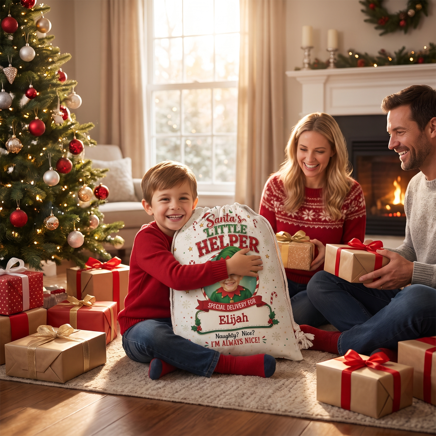 Personalized Santa's Little Helper Christmas Sack, Custom Name Santa Gift Bag
