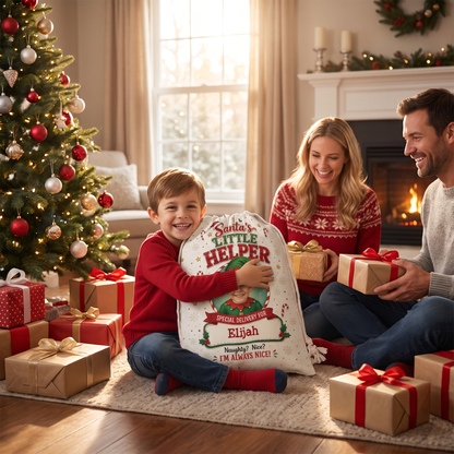 Personalized Santa's Little Helper Christmas Sack, Custom Name Santa Gift Bag