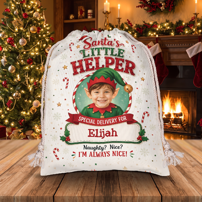 Personalized Santa's Little Helper Christmas Sack, Custom Name Santa Gift Bag