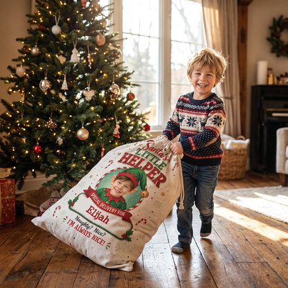 Personalized Santa's Little Helper Christmas Sack, Custom Name Santa Gift Bag