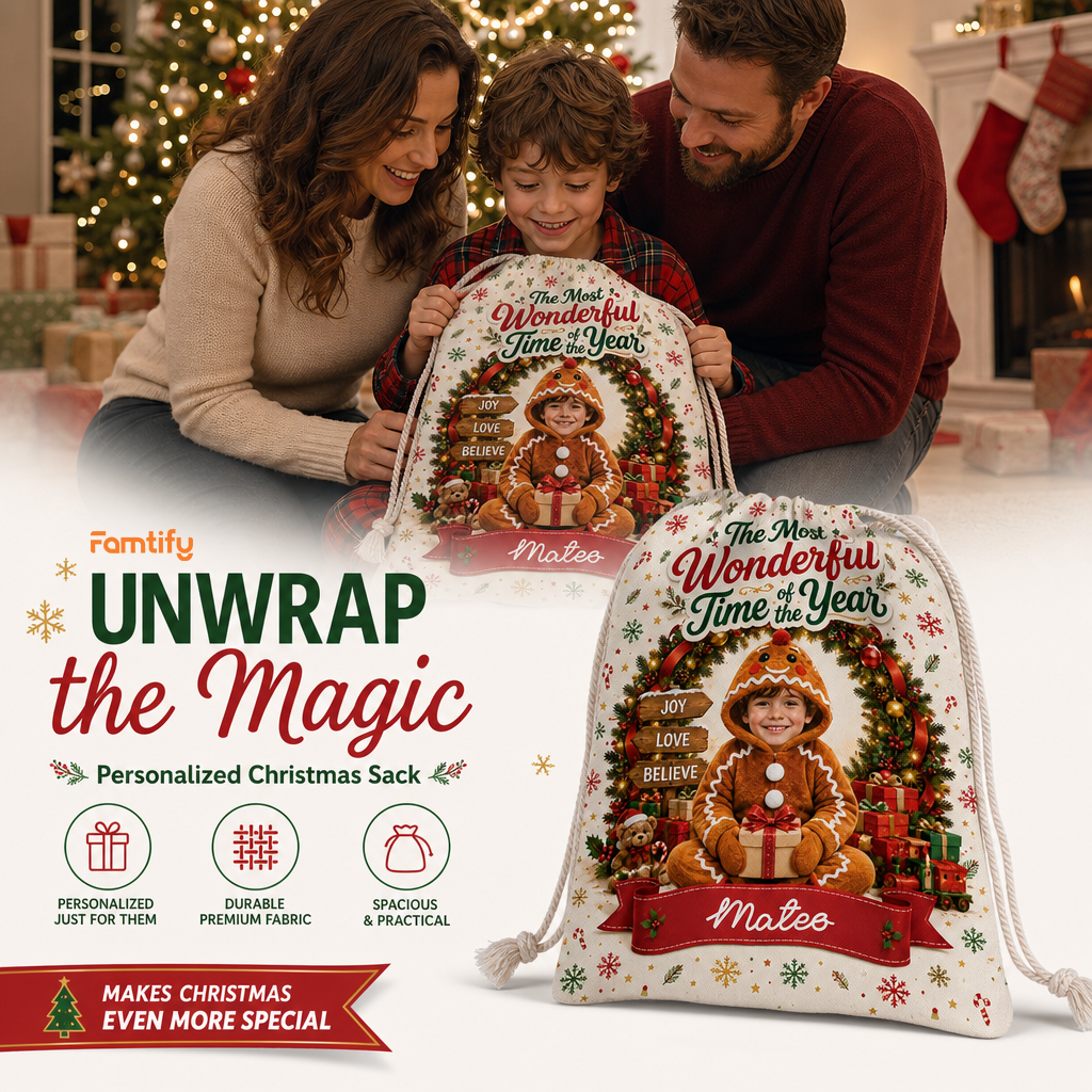 Personalized The Most Wonderful Time of the Year Christmas Sack with Custom Photo