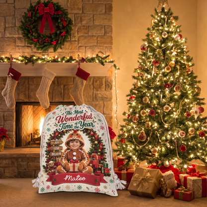 Personalized The Most Wonderful Time of the Year Christmas Sack with Custom Photo