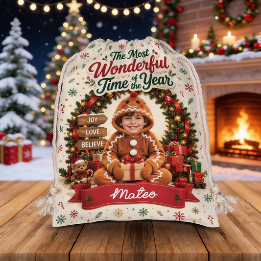 Personalized The Most Wonderful Time of the Year Christmas Sack with Custom Photo