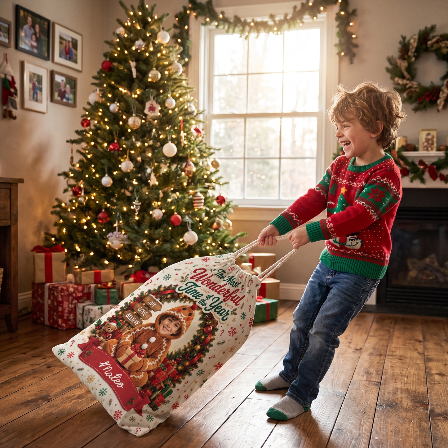 Personalized The Most Wonderful Time of the Year Christmas Sack with Custom Photo
