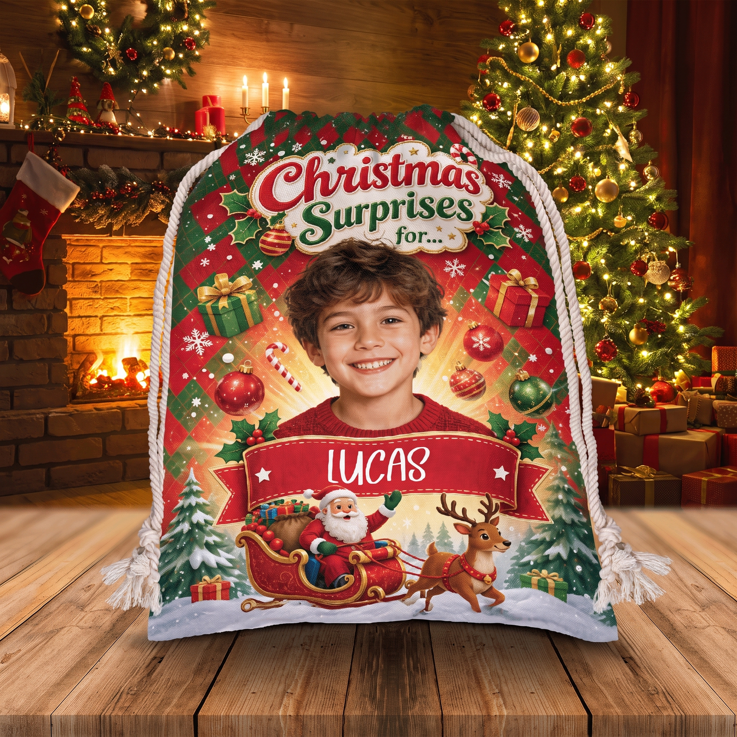 Personalized Christmas Surprises For Christmas Sack, Custom Name Santa Gift Bag