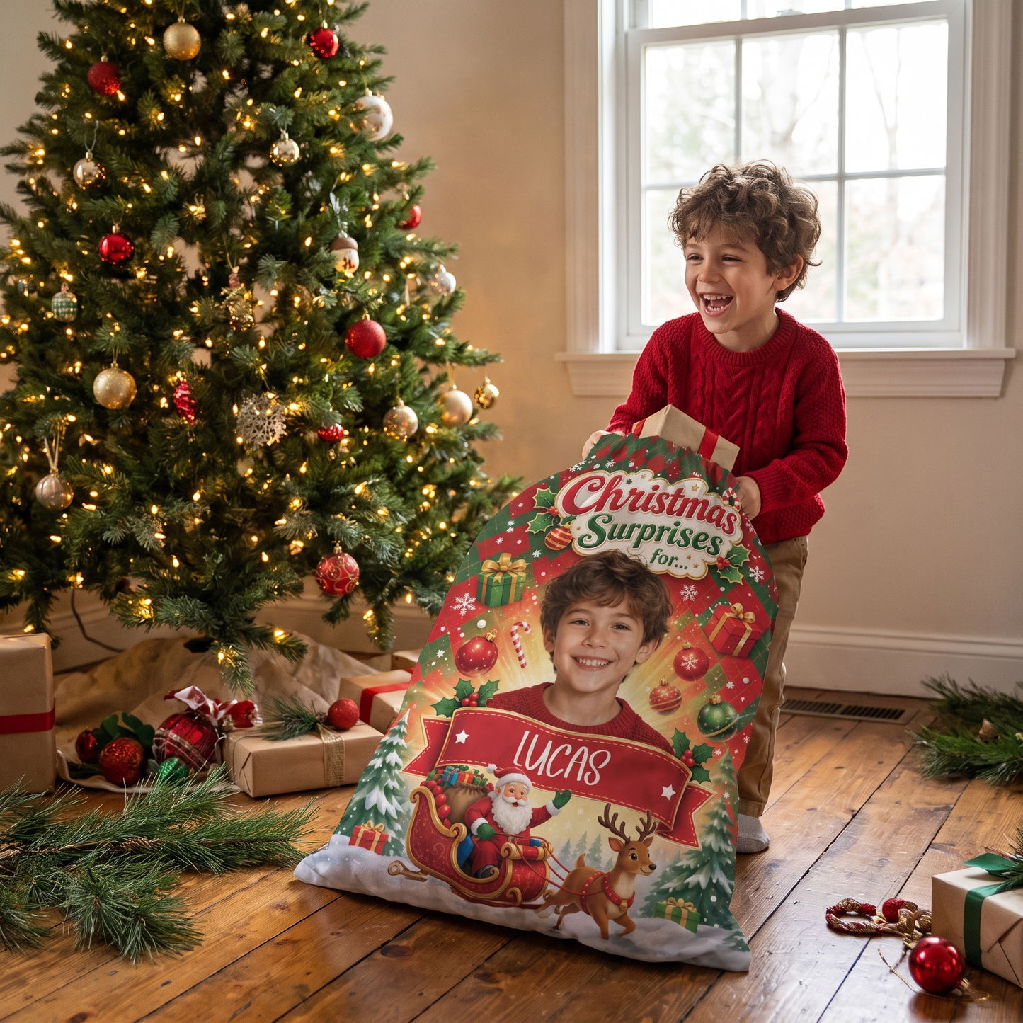 Personalized Christmas Surprises For Christmas Sack, Custom Name Santa Gift Bag