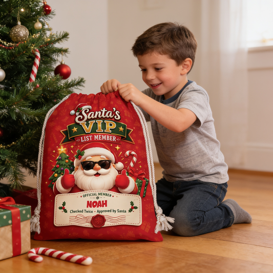 Personalized Santa's VIP List Member Christmas Sack, Custom Name Santa Gift Bag