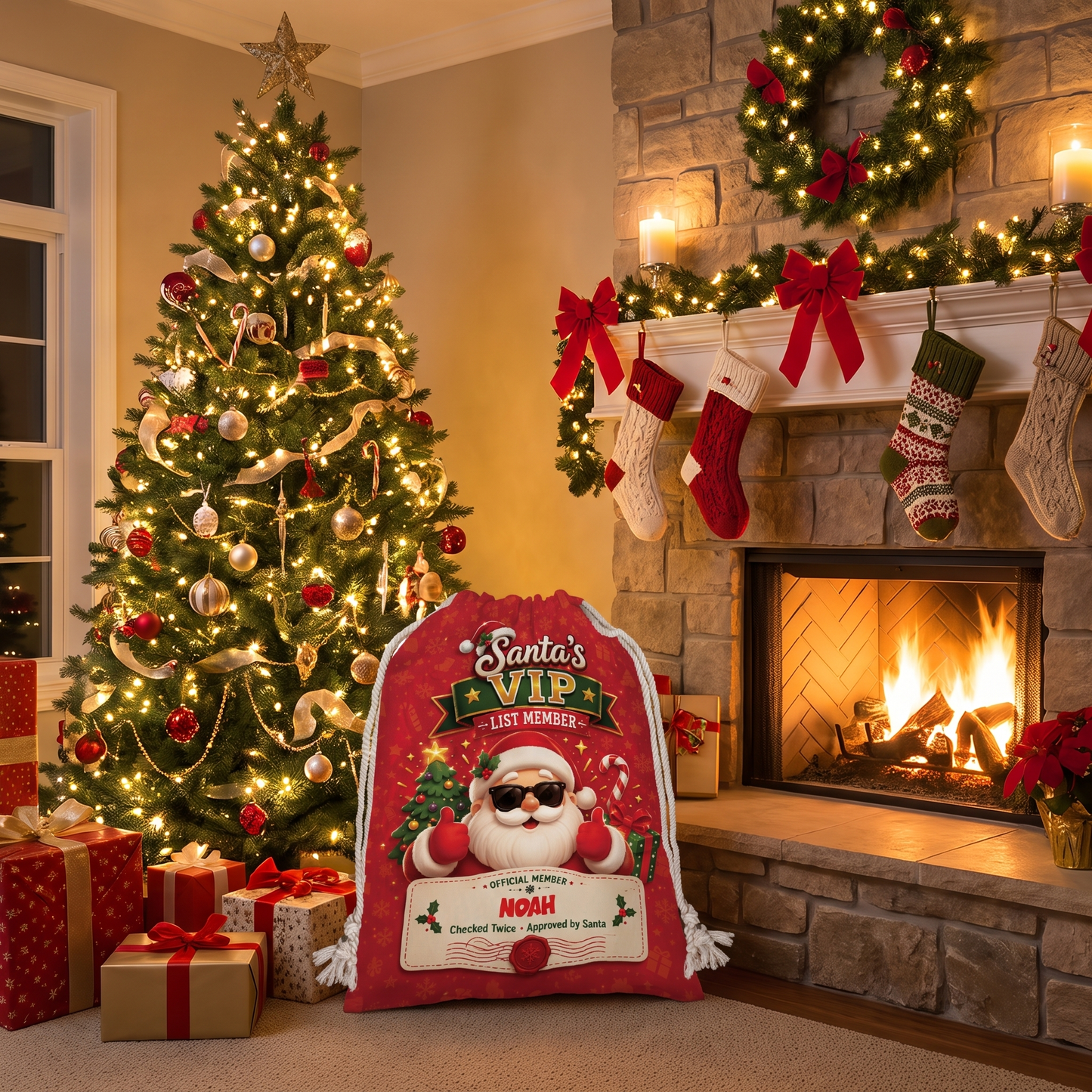 Personalized Santa's VIP List Member Christmas Sack, Custom Name Santa Gift Bag