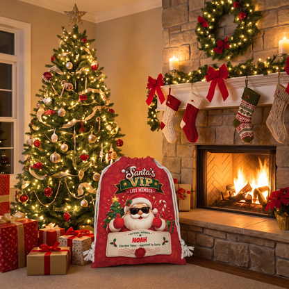 Personalized Santa's VIP List Member Christmas Sack, Custom Name Santa Gift Bag