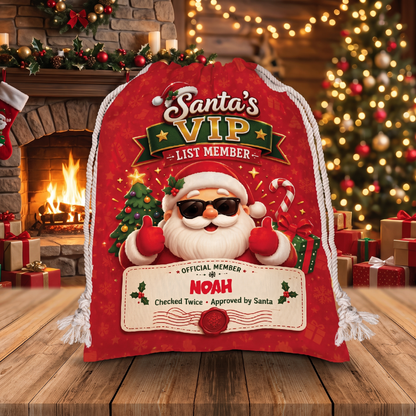 Personalized Santa's VIP List Member Christmas Sack, Custom Name Santa Gift Bag