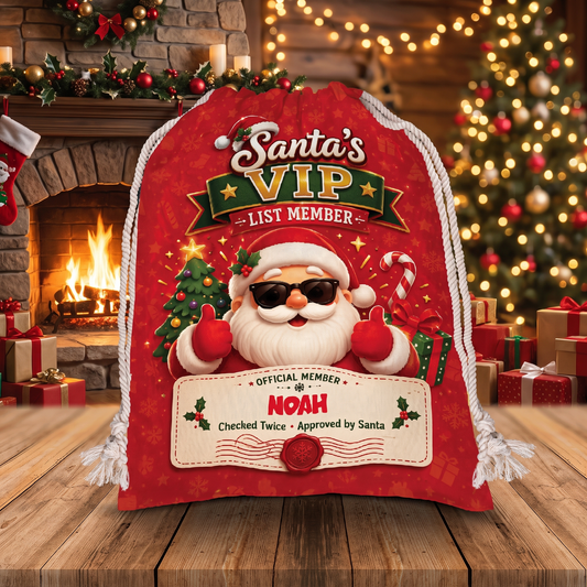 Personalized Santa's VIP List Member Christmas Sack, Custom Name Santa Gift Bag