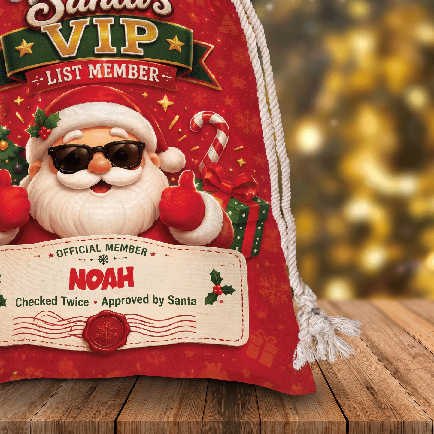 Personalized Santa's VIP List Member Christmas Sack, Custom Name Santa Gift Bag