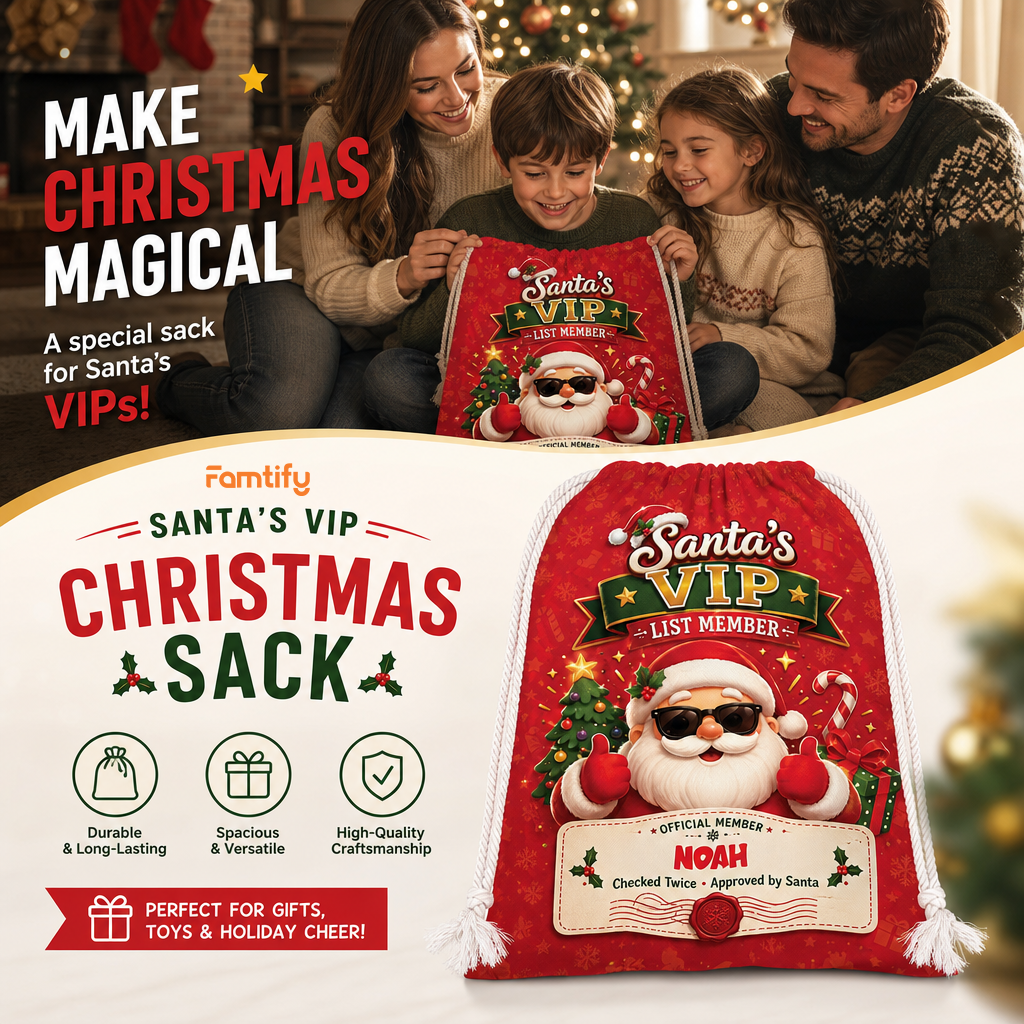 Personalized Santa's VIP List Member Christmas Sack, Custom Name Santa Gift Bag