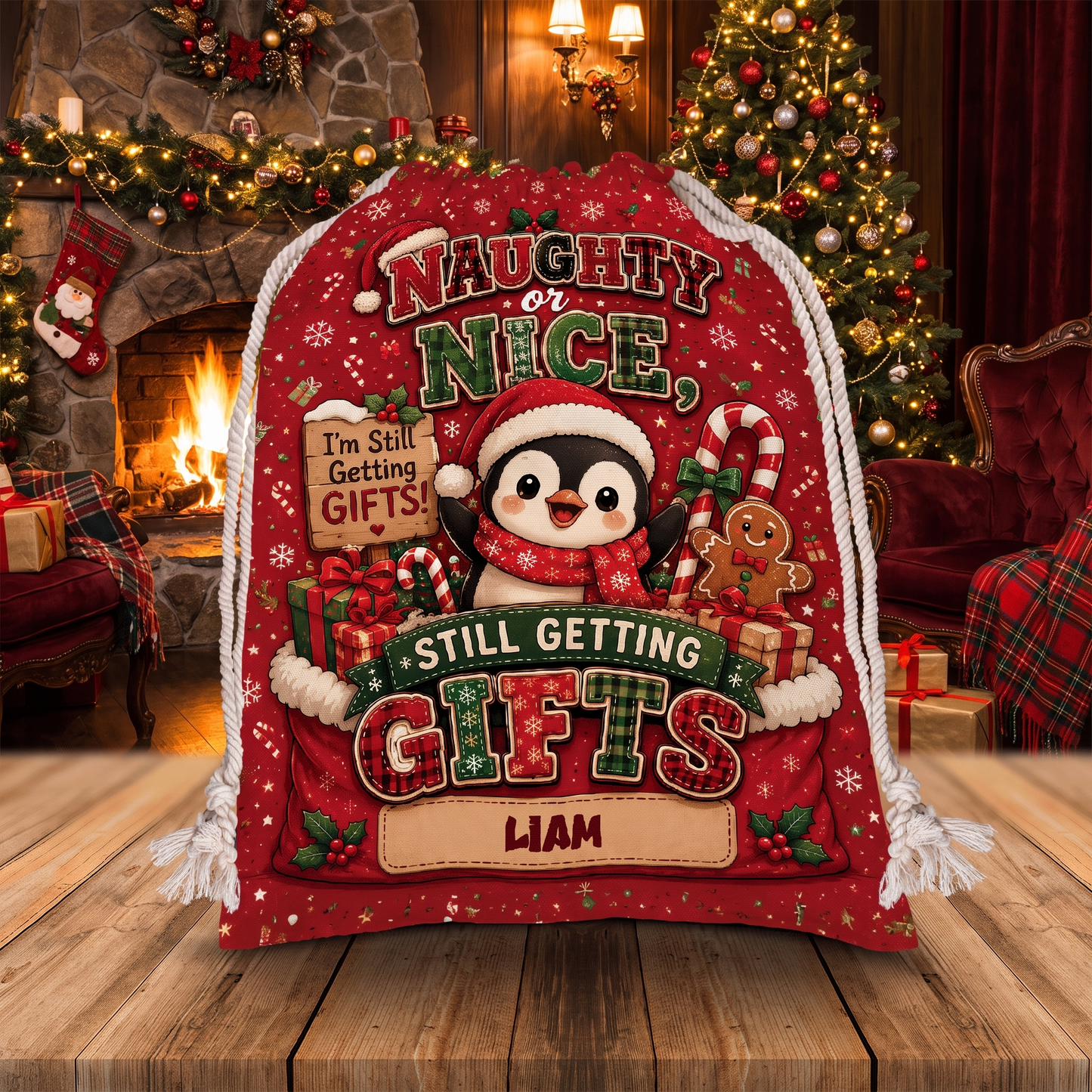 Personalized I'm Still Getting Gifts Christmas Sack, Custom Name Funny Santa Gift Bag