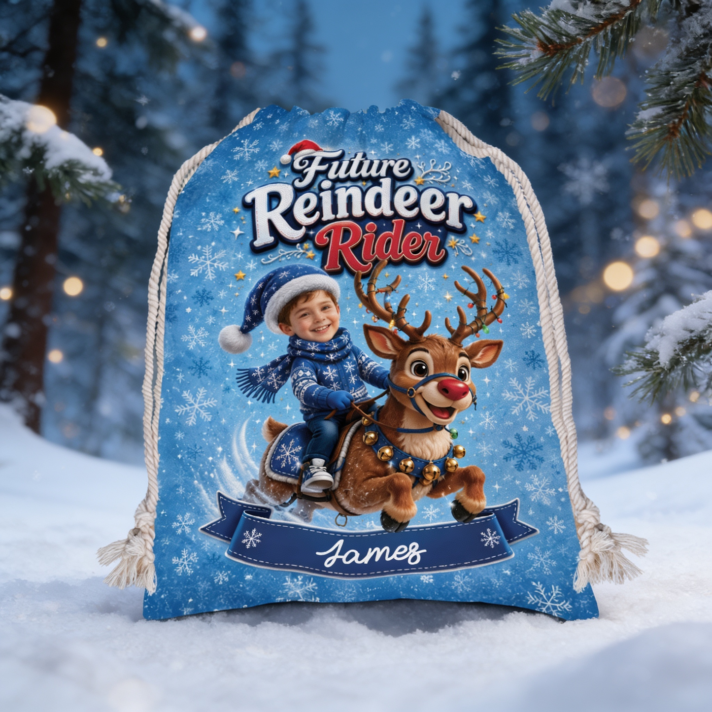 Personalized Future Reindeer Rider Christmas Sack, Custom Name Santa Gift Bag