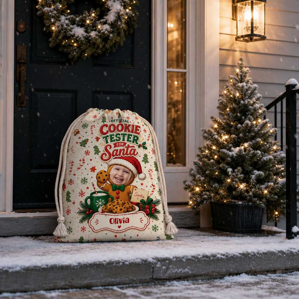 Personalized Official Cookie Taster for Santa Christmas Sack, Custom Name Santa Gift Bag