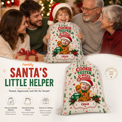 Personalized Official Cookie Taster for Santa Christmas Sack, Custom Name Santa Gift Bag