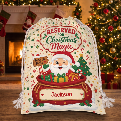 Personalized Reserved for Christmas Magic Christmas Sack, Custom Name Santa Gift Bag