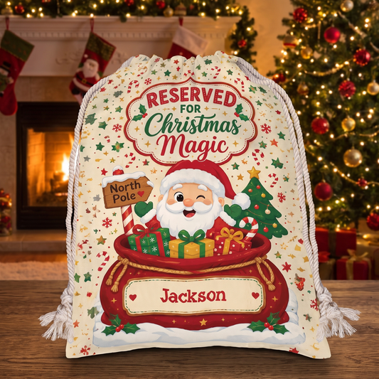 Personalized Reserved for Christmas Magic Christmas Sack, Custom Name Santa Gift Bag